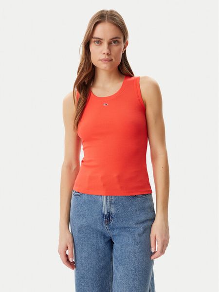 Tommy Jeans Top Essential DW0DW20673 Pomarańczowy Slim Fit. Brązowe topy damskie Tommy Jeans, s, bez wzorów, z bawełny, bez ramiączek. Za 79.99 zł.