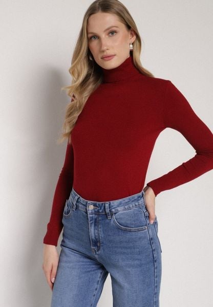 Bordowy Klasyczny Golf z Bawełną Reilisea. Czerwone golfy damskie Born2be, uniwersalny, bez wzorów, z bawełny, bez ramiączek. Za 49.99 zł.