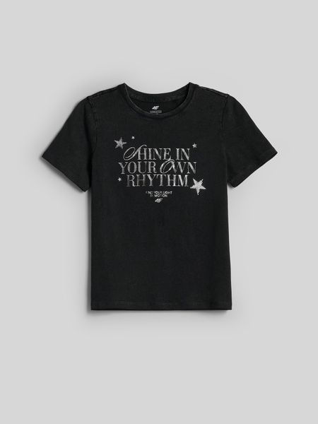 4F T-shirt regular z nadrukiem damski - szary 134 (8-9 lat). Szare koszulki dziewczęce 4f, m, bez wzorów, z jersey, bez ramiączek. Za 49.99 zł.