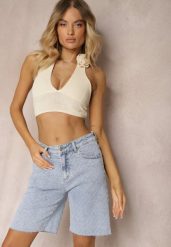 Jasnoniebieskie Jeansowe Szorty High Waist Bawełniane Nelaitha. Niebieskie szorty damskie Renee, bez wzorów, z bawełny, eleganckie, z podwyższonym stanem. Za 79.99 zł.