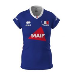 Oficjalna koszulka domowa reprezentacji Francji dla kobiet France 2023. Niebieskie t-shirty damskie ERREA, bez wzorów, bez kołnierzyka. W wyprzedaży za 281.00 zł.