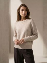 Sweter chunky z domieszką wełny - kremowy. Białe swetry klasyczne damskie Sinsay, l, z wełny, bez kołnierzyka. Za 39.99 zł.