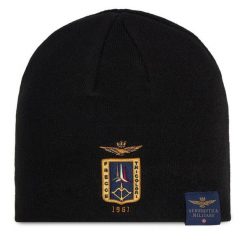 Czapka Aeronautica Militare. Czarne czapki męskie AERONAUTICA MILITARE, na zimę, bez wzorów. Za 179.99 zł.