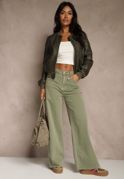 Ciemnobeżowe Jeansy o Szerokim Kroju z Bawełny High Waist Marquilla. Brązowe jeansy damskie Renee, z podwyższonym stanem. Za 99.99 zł.