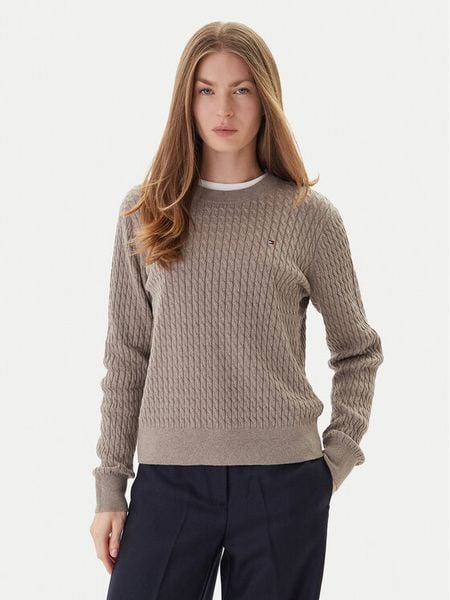 Tommy Hilfiger Sweter Fine WW0WW44993 Beżowy Regular Fit. Brązowe swetry klasyczne damskie Tommy Hilfiger, m, z bawełny, bez kołnierzyka. Za 559.99 zł.
