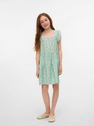 Vero Moda Girl Sukienka "Iris Ditsy" w kolorze zielonym rozmiar: 128. Zielone sukienki dziewczęce Vero Moda Girl, bez wzorów, bez ramiączek, krótkie. Za 42.08 zł.