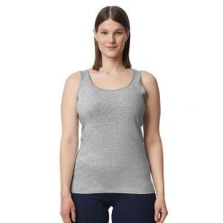 Podkoszulek Damski/płaski Softstyle Plain Tank Top. Szare topy damskie Gildan, m, bez wzorów, bez kołnierzyka. Za 34.99 zł.