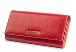 Portfel damski czerwony Peterson PTN PL-467-RED. Czerwone portfele damskie Peterson, bez wzorów, ze skóry. Za 134.00 zł.