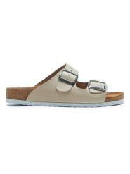 Comfortfusse Skórzane klapki w kolorze beżowym rozmiar: 39. Brązowe klapki damskie Comfortfusse, bez wzorów, bez obcasa. Za 233.33 zł.