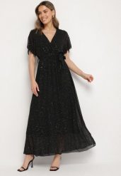 Czarna Brokatowa Sukienka Koktajlowa Ozdobiona Paskiem Ziliane. Czarne sukienki damskie Born2be, na imprezę, s, z aplikacjami, eleganckie, bez kołnierzyka, bez ramiączek, maxi. W wyprzedaży za 119.99 zł.