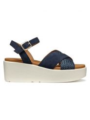 Geox Skórzane sandały "Xand" w kolorze granatowym na koturnie rozmiar: 39. Niebieskie sandały damskie Geox, bez wzorów, z materiału, bez obcasa, na koturnie. Za 260.99 zł.