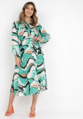 Zielona Sukienka Dynaia. Zielone sukienki damskie Born2be, na imprezę, s, bez wzorów, z materiału, eleganckie, bez kołnierzyka, bez ramiączek, midi, plisowane. W wyprzedaży za 143.99 zł.