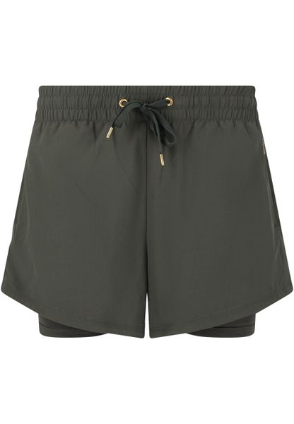 Damskie szorty 2 w 1 Athlecia Timmie V2. Zielone spodenki sportowe damskie Athlecia, bez wzorów, z materiału, eleganckie, z standardowym stanem. Za 160.00 zł.