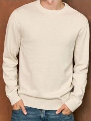 Sweter z długim rękawem - kremowy. Białe swetry męskie Sinsay, l, bez wzorów, bez kołnierzyka. W wyprzedaży za 29.99 zł.