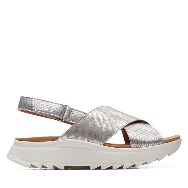 Sandały Clarks. Szare sandały damskie Clarks, bez wzorów, bez obcasa, na płaskiej podeszwie. Za 249.99 zł.