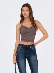 ONLY Top w kolorze brązowym rozmiar: M/L. Brązowe topy damskie Only, l, bez wzorów, z koronki, bez kołnierzyka. Za 39.68 zł.