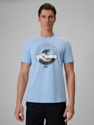 4F T-shirt regular z nadrukiem męski - niebieski XL. Niebieskie t-shirty męskie 4f, m, bez wzorów, z bawełny, bez kołnierzyka. Za 69.99 zł.