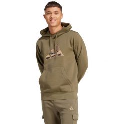Bluza męska adidas Camo, polarowe wyściełanie, kaptur regulowany. Zielone bluzy z kapturem męskie Adidas, m, z bawełny. Za 195.99 zł.