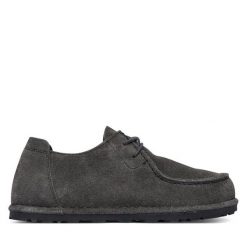 Półbuty Birkenstock. Szare półbuty damskie Birkenstock, bez wzorów, bez obcasa, na płaskiej podeszwie. Za 719.99 zł.