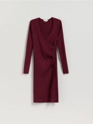 Sukienka midi z wiskozy - bordowy. Czerwone sukienki damskie Reserved, l, bez wzorów, z wiskozy, bez kołnierzyka, bez ramiączek, midi, dopasowane. Za 159.99 zł.