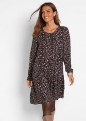 Sukienka z lejącej wiskozy. Czarne sukienki damskie bonprix, bez wzorów, z tkaniny, bez kołnierzyka, bez ramiączek. Za 117.99 zł.