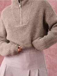 Sweter half-zip z domieszką wełny - brązowy. Brązowe swetry klasyczne damskie Sinsay, l, z wełny, bez kołnierzyka. Za 69.99 zł.