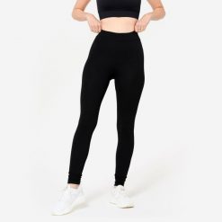 Legginsy fitness damskie Domyos slim Salto. Czarne legginsy damskie DOMYOS, m, bez wzorów, z bawełny. Za 29.99 zł.