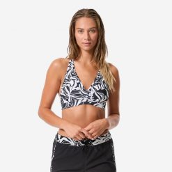 Góra kostiumu kąpielowego surfingowego damska Decathlon Andrea Bermeo. Czarne bikini damskie Decathlon, bez wzorów. Za 89.99 zł.