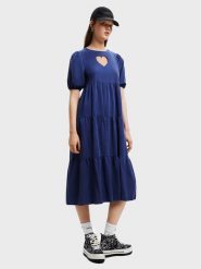 Desigual Sukienka codzienna Flora 22WWVW30 Granatowy Regular Fit. Niebieskie sukienki damskie Desigual, na co dzień, s, bez wzorów, z lyocellu, bez kołnierzyka, bez ramiączek, proste. Za 389.99 zł.