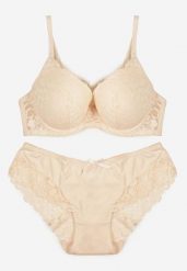 Jasnobeżowy Koronkowy Komplet Majtki Figi i Biustonosz Eziselle. Brązowe figi damskie Renee, bez wzorów, z jeansu. Za 39.99 zł.