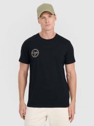 4F T-shirt regular z nadrukiem męski - czarny XXL. Czarne t-shirty męskie 4f, m, bez wzorów, z bawełny, bez kołnierzyka. Za 49.99 zł.