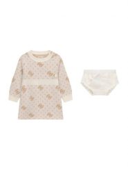 Guess Sukienka dzianinowa A6BK02 Z1313 Beżowy Regular Fit. Brązowe sukienki dziewczęce Guess, z aplikacjami, z dzianiny, bez ramiączek. Za 234.99 zł.