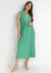 Zielona Sukienka Ymir. Zielone sukienki damskie Born2be, na imprezę, bez wzorów, z materiału, eleganckie, bez kołnierzyka, bez ramiączek, maxi, kopertowe. W wyprzedaży za 87.99 zł.