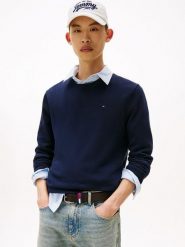 TOMMY JEANS Sweter w kolorze granatowym rozmiar: M. Niebieskie swetry męskie Tommy Jeans, m, bez wzorów, z bawełny, bez kołnierzyka. Za 272.31 zł.