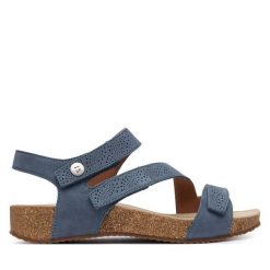 Sandały Josef Seibel. Niebieskie sandały damskie Josef Seibel, bez wzorów, bez obcasa, na płaskiej podeszwie. Za 439.99 zł.