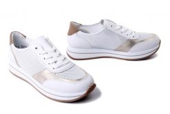 RIEKER N4502-80 white, półbuty damskie. Białe półbuty damskie Rieker, bez wzorów, bez obcasa. Za 287.92 zł.