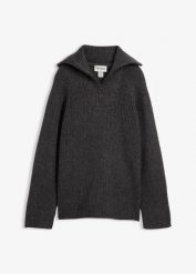 Sweter w prążki ze stójką. Szare golfy damskie bonprix, bez kołnierzyka. Za 124.99 zł.