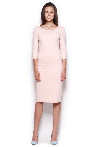 Midi Sukienka z Rękawem 3/4- Różowa. Czerwone sukienki damskie Figl, l, bez wzorów, z bawełny, bez kołnierzyka, bez ramiączek, midi. Za 239.00 zł.