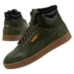 Buty zimowe Puma Shuffle Mid 387609 02 zielone. Zielone buty sportowe na co dzień męskie na zimę, z futra, bez zapięcia. Za 480.42 zł.