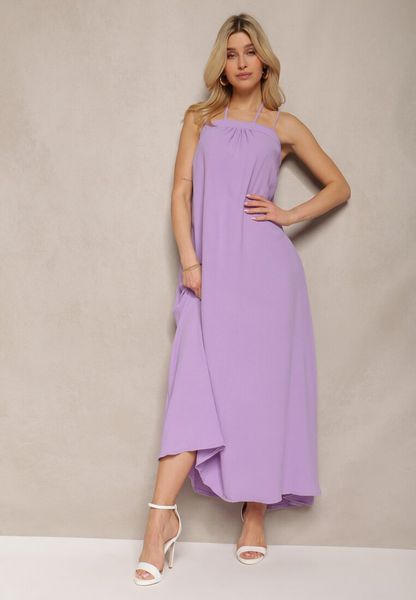 Fioletowa Sukienka z Regulowanymi Ramiączkami i Wiązaniem przy Szyi Qloenma. Fioletowe sukienki damskie Renee, na co dzień, m, bez wzorów, eleganckie, bez kołnierzyka, bez ramiączek, maxi, dopasowane. Za 89.99 zł.