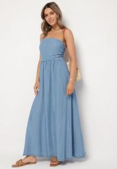 Granatowa Sukienka Rozkloszowana z Dekoltem Typu Bandeau Mavilore. Niebieskie sukienki damskie Born2be, na co dzień, m, z aplikacjami, eleganckie, bez kołnierzyka, bez ramiączek, midi, rozkloszowane. W wyprzedaży za 87.99 zł.