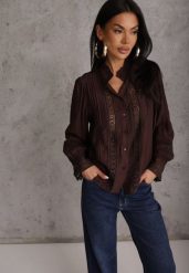 Brązowa Koszula ze Stójką i Koronką Phaeninca. Brązowe koszule damskie Renee, l, bez wzorów, z koronki, eleganckie, bez kołnierzyka, bez ramiączek. Za 119.99 zł.