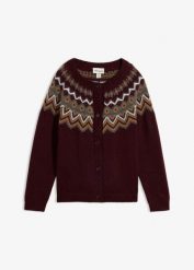 Sweter rozpinany w norweski wzór. Czerwone kardigany damskie bonprix, bez wzorów. Za 149.99 zł.