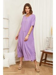 Rodier Lin Lniana sukienka w kolorze fioletowym rozmiar: XL/XXL. Różowe sukienki damskie Rodier Lin, na co dzień, xl, bez wzorów, ze lnu, bez kołnierzyka, bez ramiączek, maxi, proste. Za 202.50 zł.