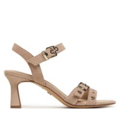 Sandały Tamaris. Brązowe sandały damskie Tamaris, bez wzorów, bez obcasa, na słupku. Za 329.99 zł.