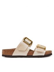 Birkenstock Klapki Sydney Cushion Buckle 1029492 Écru. Klapki damskie Birkenstock, bez wzorów, ze skóry, bez obcasa. Za 539.99 zł.