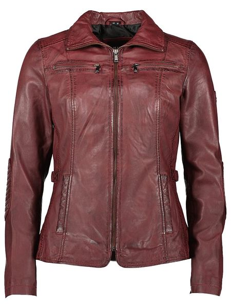 HIS Skórzana kurtka w kolorze bordowym rozmiar: 42. Czerwone kurtki damskie HIS, bez wzorów, ze skóry, bez kaptura. Za 612.95 zł.