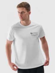 4F T-shirt regular z nadrukiem męski - biały XL. Białe t-shirty męskie 4f, m, bez wzorów, z bawełny, bez kołnierzyka. W wyprzedaży za 39.99 zł.