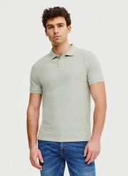 PAKO LORENTE – Gładki t-shirt polo w oliwkowym kolorze. Zielone koszulki polo męskie Pako Lorente, m, bez wzorów, z bawełny, bez ramiączek. Za 99.99 zł.
