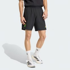 Szorty Jamajka x Bob Marley Tiro Travel. Czarne szorty męskie Adidas, bez wzorów, z elastanu, klasyczne. Za 219.00 zł.